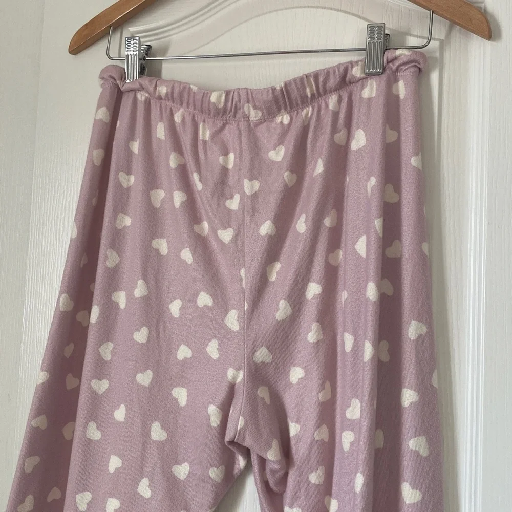 Z Supply Pink and White Heart Print Pajama Joggers